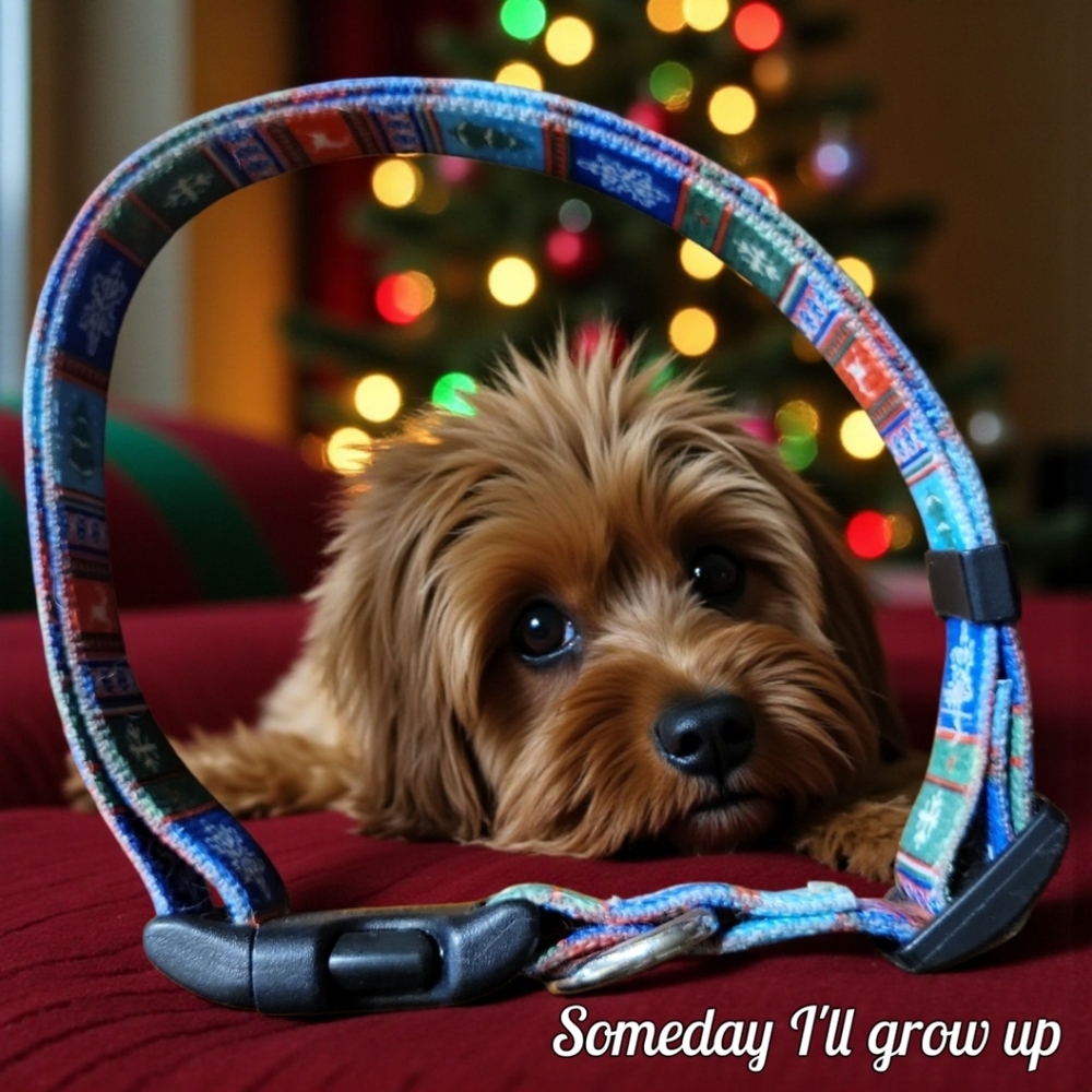 Christmas Yellow Dog Design Sz L Polyester Collar Like New!